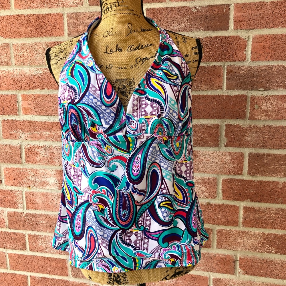 Retro pattern halter swimming top